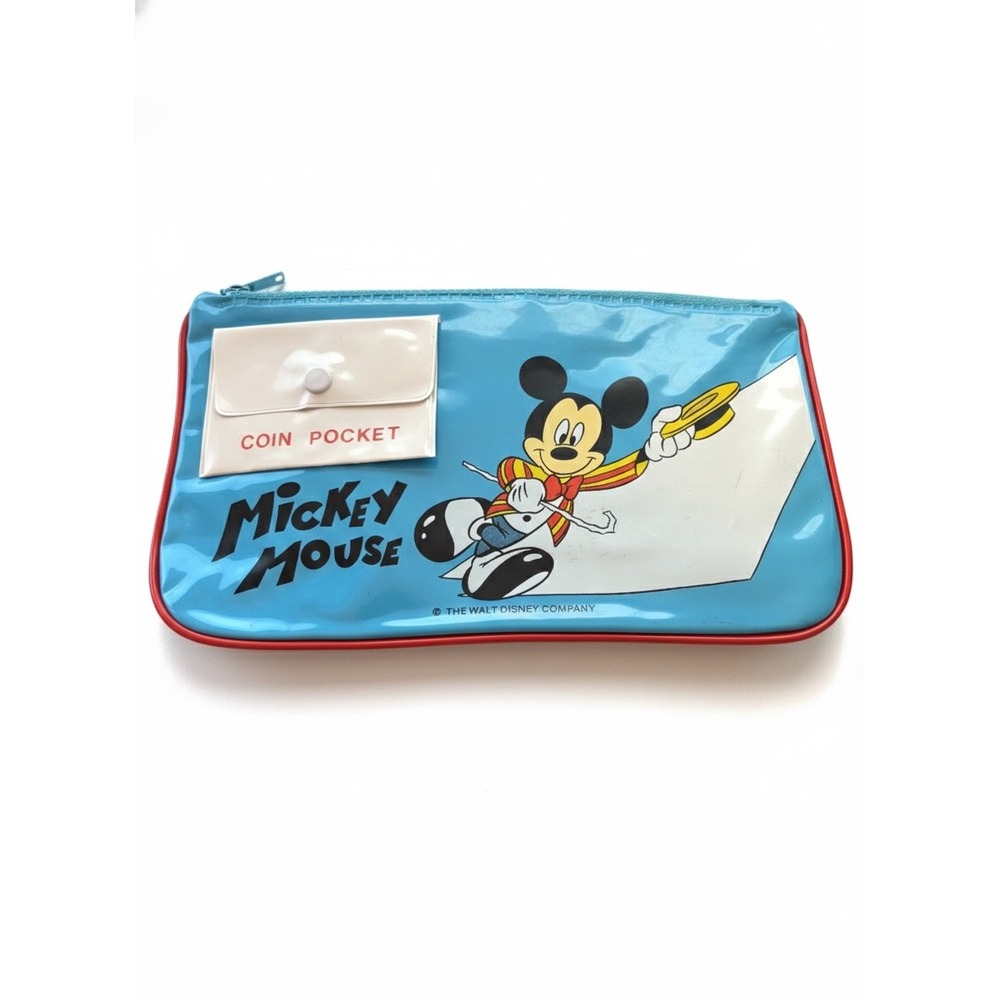 Walt Disney Vtg Mickey Mouse Blue Vinyl Pencil Case Pouch Coin Pocket 1970s 70s